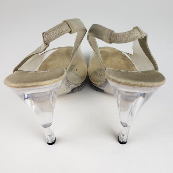 Clear Vinyl Pageant Prom Peep Toe 4.5” Heels 9.5M - Picture 4 of 11